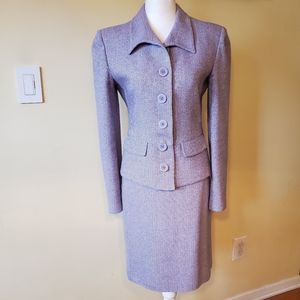 VALENTINO Boutique Lavender Chevron Tweed Skirt Suit Set Vintage